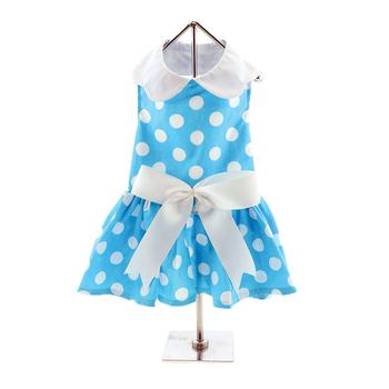 🐶 Blue Polka Dot Dress with Matching Leash for Dogs