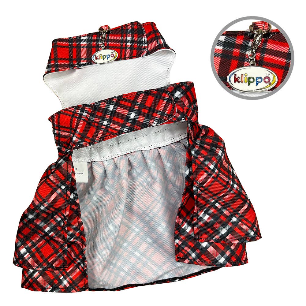 🐶 Red Plaid Harness Dress with Matching Leash for Dogs