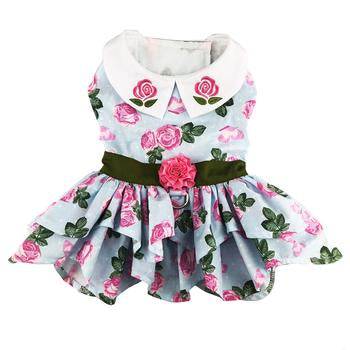 Pink Rose Harness Dog Dress with Matching Leash