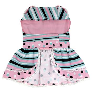 Dots & Stripes Harness Dog Dress - Pink & Teal