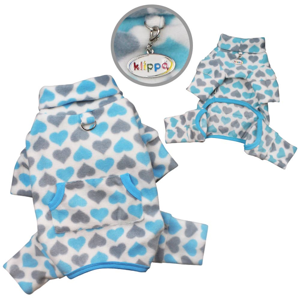 Blue and Gray Hearts Fleece Turtleneck Pajamas