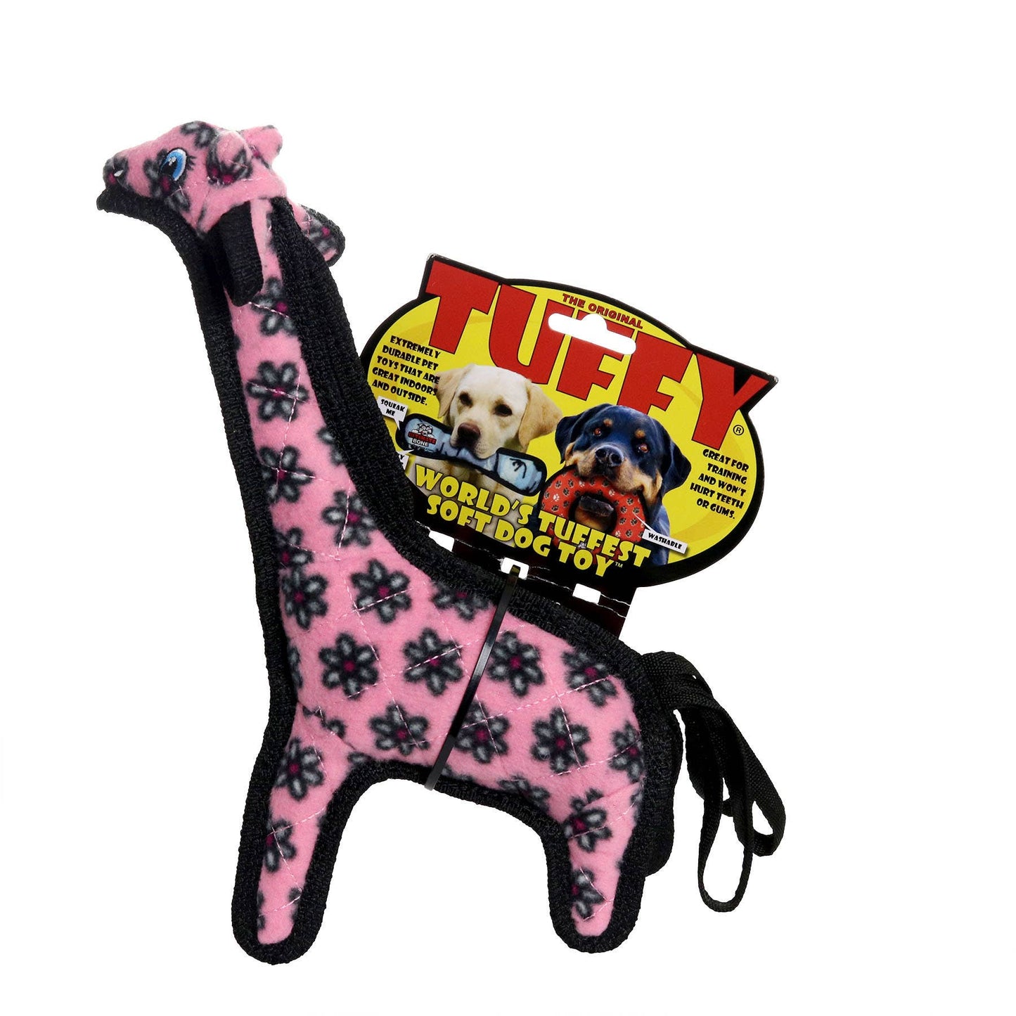 Tuffy Jr Zoo Giraffe Pink, Durable, Squeaky Dog Toy