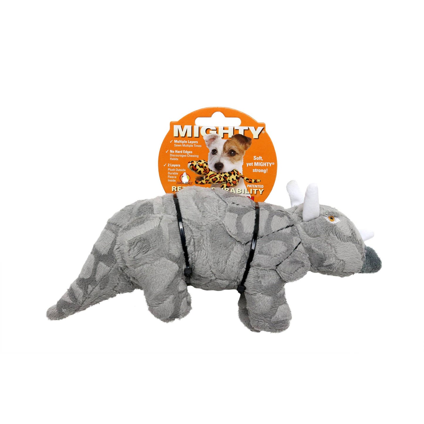 Mighty Jr Dinosaur Triceratops, Plush, Squeaky Dog Toy