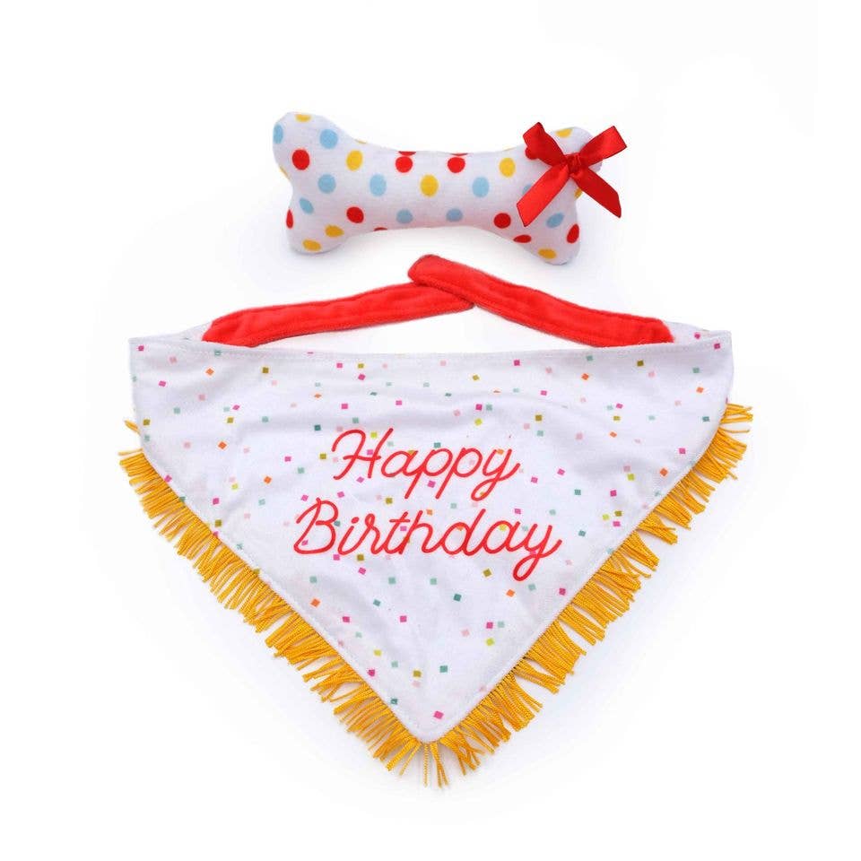 Birthday Bandana and Bone 2-Pack - Plush Dog Toy