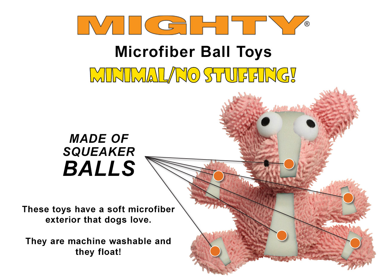 Mighty Microfiber Ball Med Bee, Durable, Squeaky Dog Toy