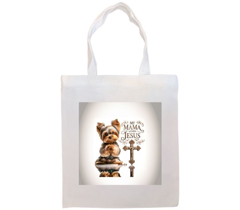 K-9 Goldmine "My Mama Loves Jesus" Yorkie Canvas Tote Bag