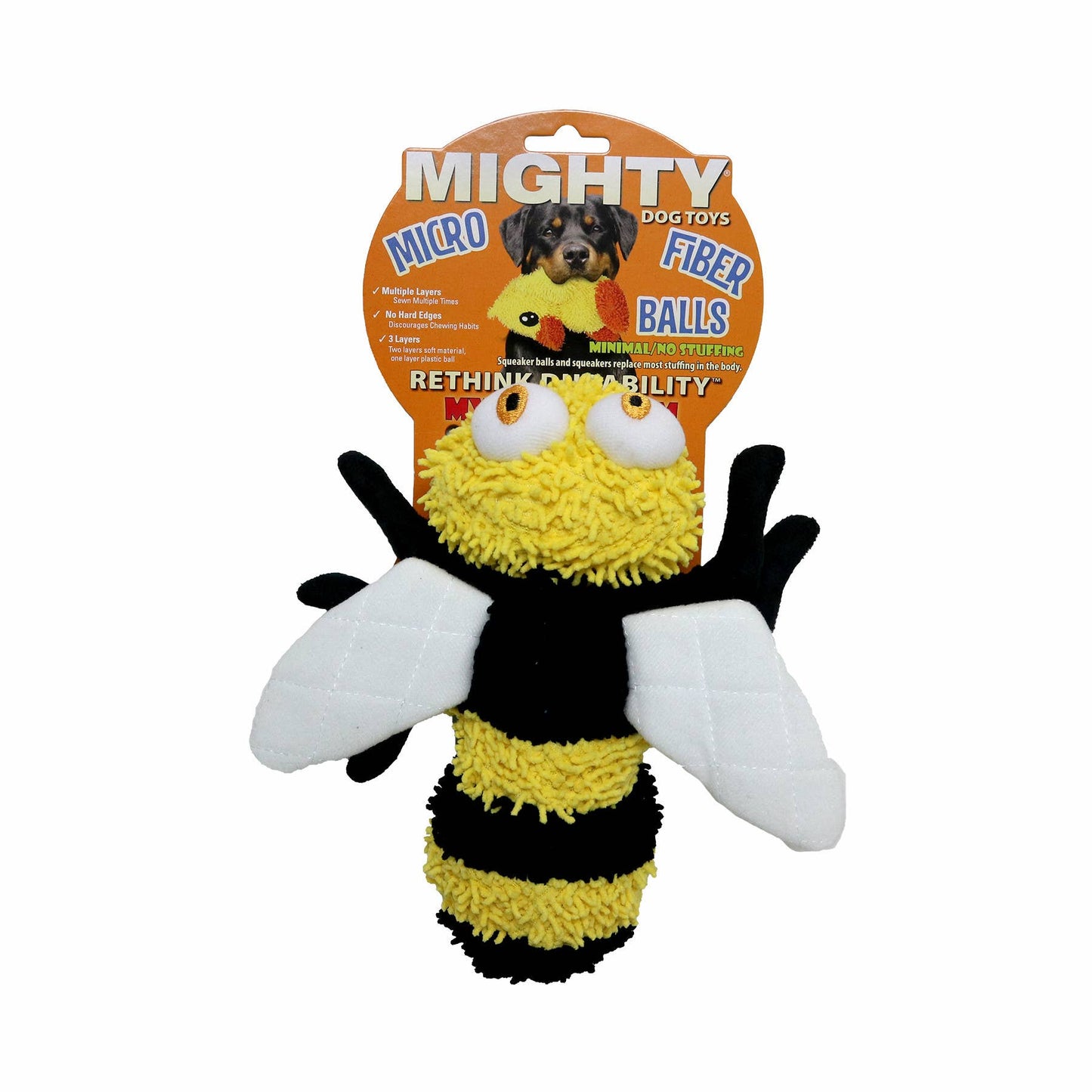 Mighty Microfiber Ball Med Bee, Durable, Squeaky Dog Toy